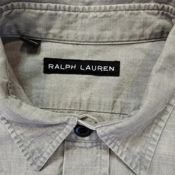 Ralph Lauren Black Label Mens Denim Button Down Shirt Size L Grey - Picture 2 of 10